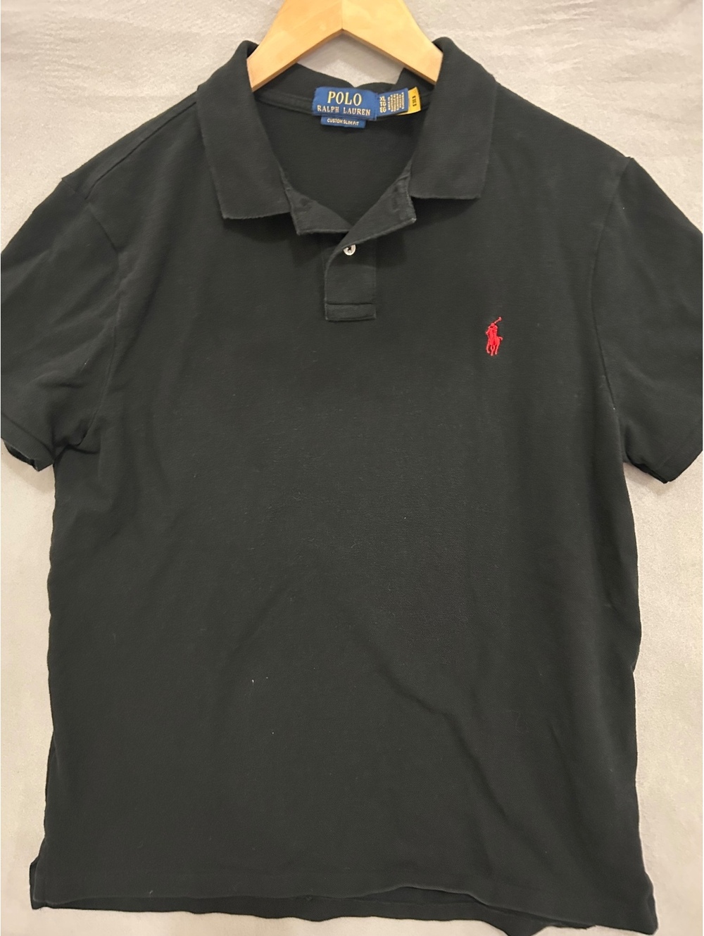 Polo Ralph Lauren Custom Slim Fit Black Polo Shirt with Red Logo, Men's XL